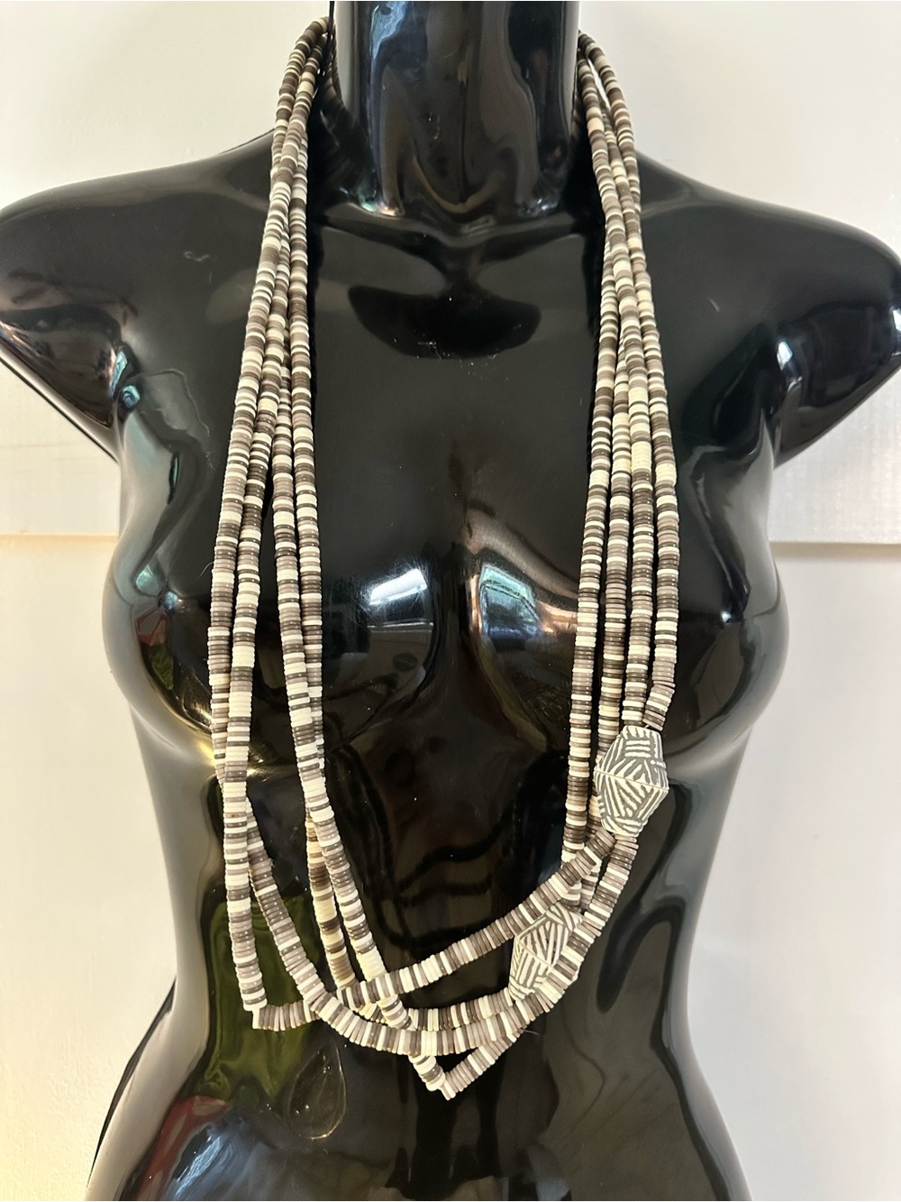 Handcrafted Black and White Beaded Multi-Strand Necklace